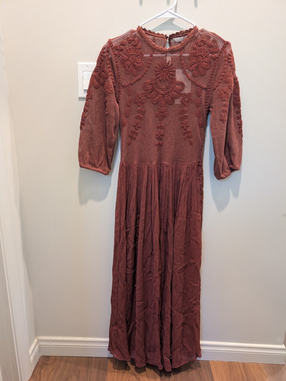 Zara NWT ZW Collection Combination Dress 6895/283 Brown Lace Size Small Bohemian - Picture 2 of 5